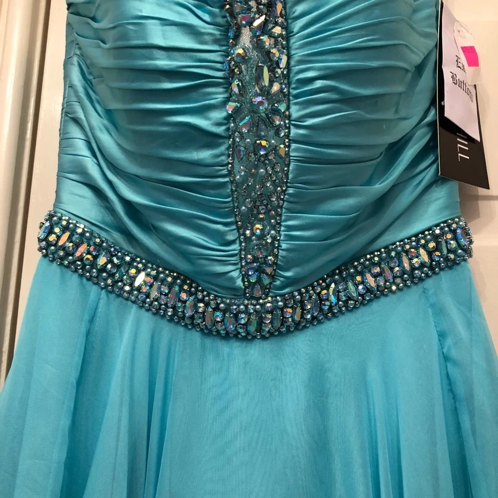 Sherri Hill aqua prom dress👗 size 0 - Picture 5 of 8